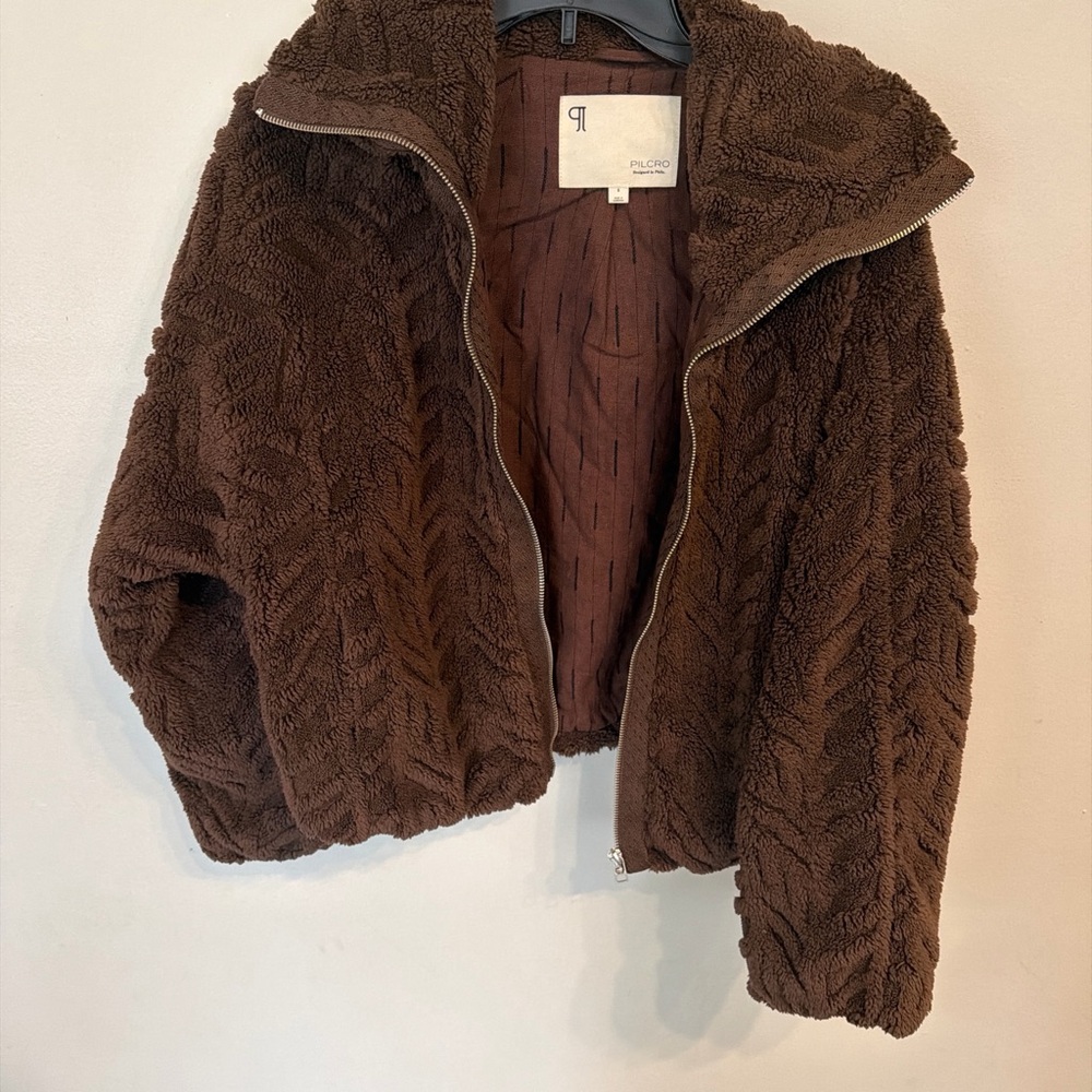 Pilcro Dark Brown Plush Sherpa Zip-Up Jacket